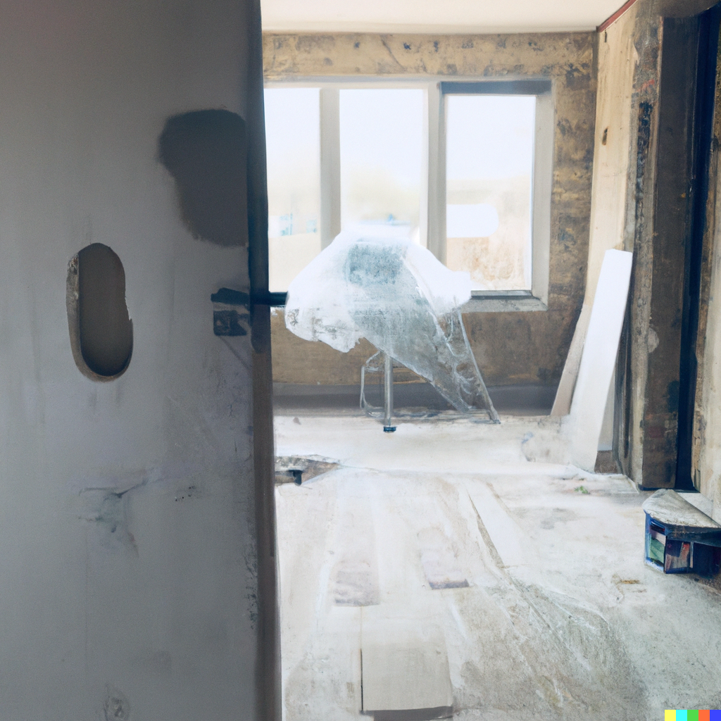 Real picture of a construction site on a home refurbisment where isolation is being installed, cool photograph style bright and warmth