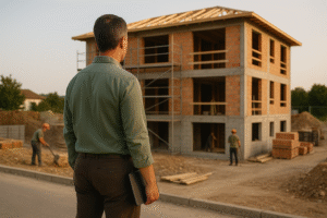 Arquitecto supervisando la construcción de un edificio residencial